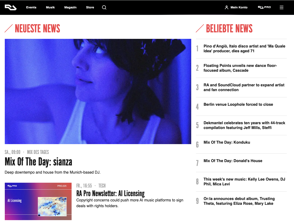 WhatsMusic.de Music Blog Directory - Screenshot Resident Advisor Website