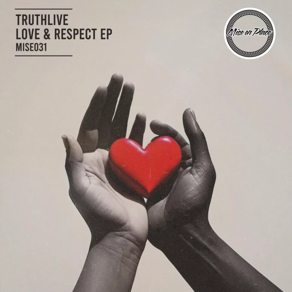 Album cover for Truthlive's 'Love & Respect EP' featuring a pair of hands holding a red heart, with the artist and album name displayed in the top left corner.