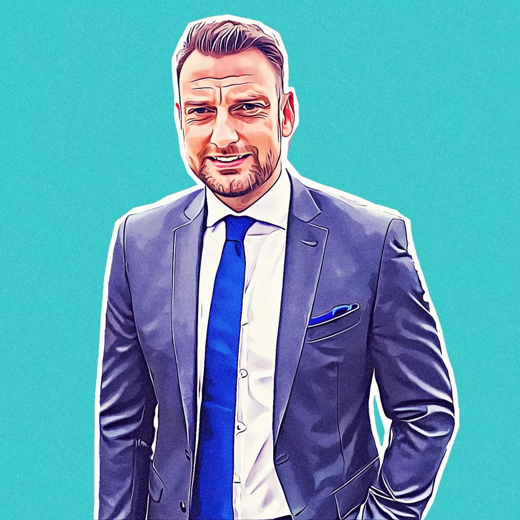 Cartoon-style profile image of ARTEKK, smiling in a suit with a blue tie.